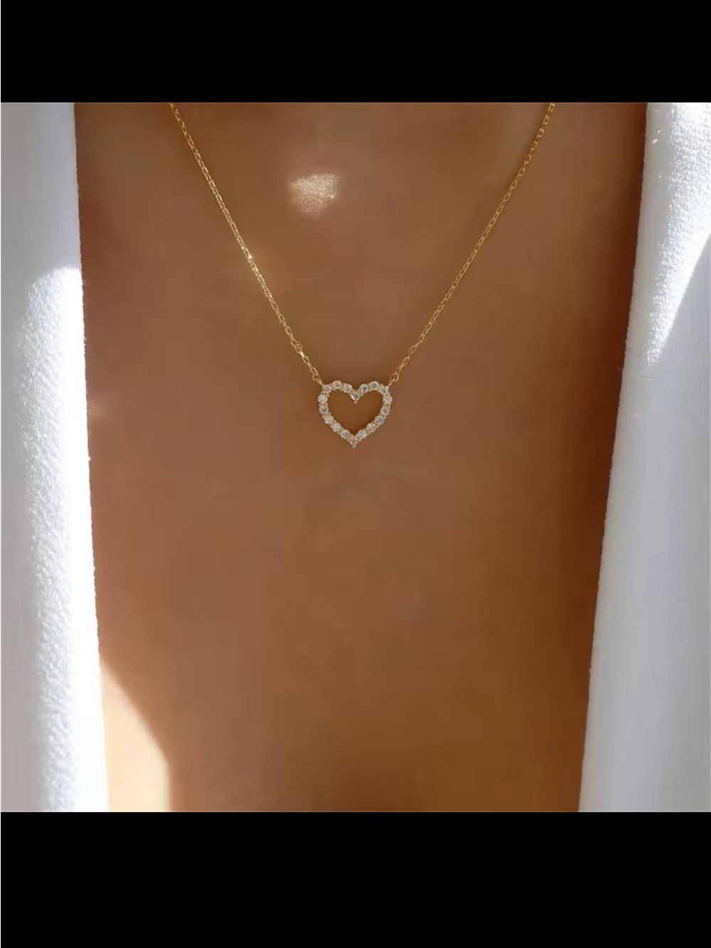 Delicate Gold Heart Pendant Necklace with Cubic Zirconia